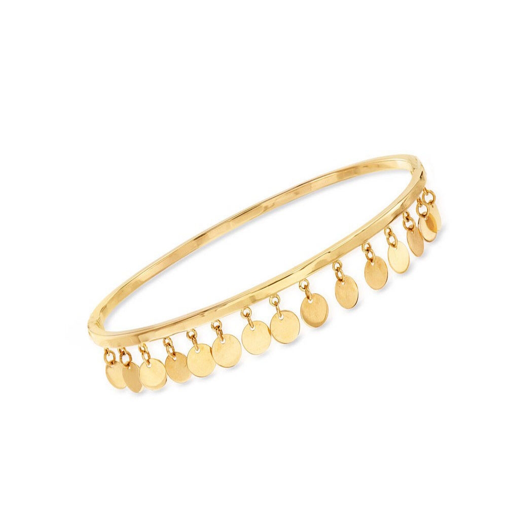 Manufacture jewelry high quality fashion design small disc charm bracelet real gold plated bangle