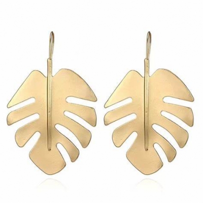 14K gold-plated monstera earrings, realistic leaf earrings