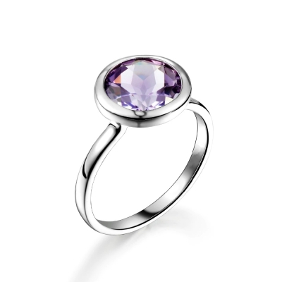 Women jewelry engagement delicate finger rings round shape purple gemstone CZ amethyst 925 silver lavender ring