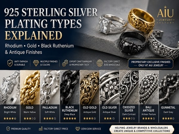 925 Sterling Silver Plating Types Explained | Rhodium Gold Black Ruthenium & Antique Finishes