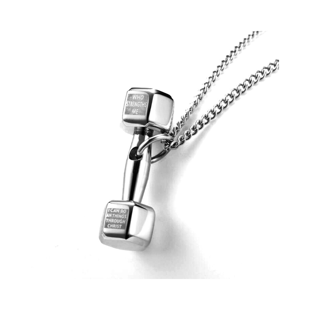 Fashion men jewelry 316 stainless steel pendant engraved letter logo dumbbell mens jewelry