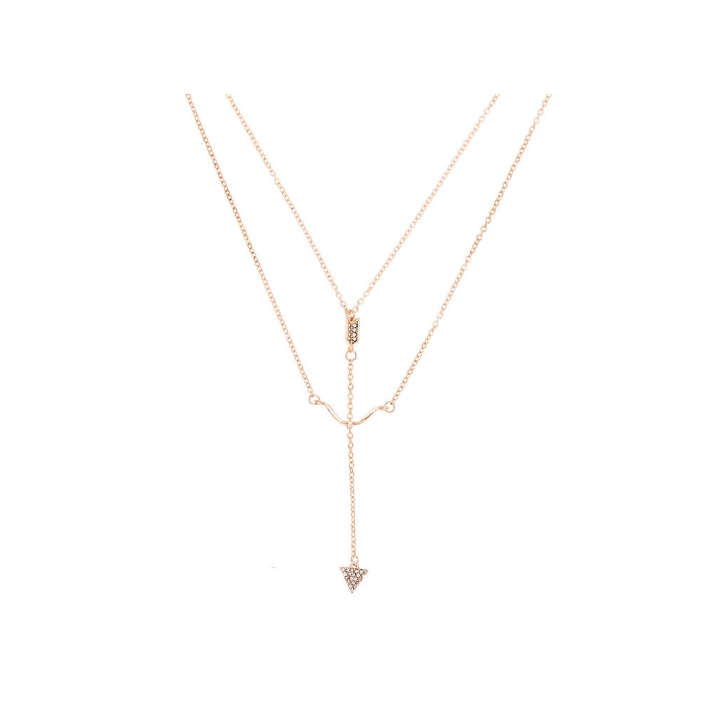 Wholesale women jewelry cubic zirconia real gold plated layer double chain with bow arrow necklace
