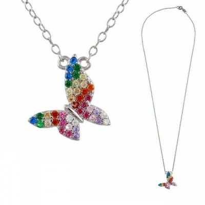  cubic zirconia small multicolored butterfly necklace