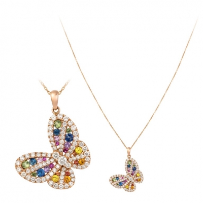 18k gold plated cubic zirconia rainbow gemstone colorful butterfly necklace