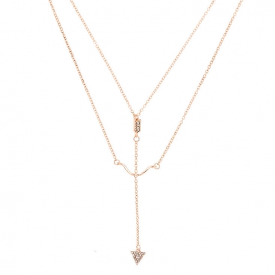 Wholesale women  plated layer double chain with bow arrow necklace