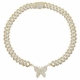 Wholesale luxury hip hop ice butterflies gemstone crystal fashion real gold plated cuban link butterfly necklace