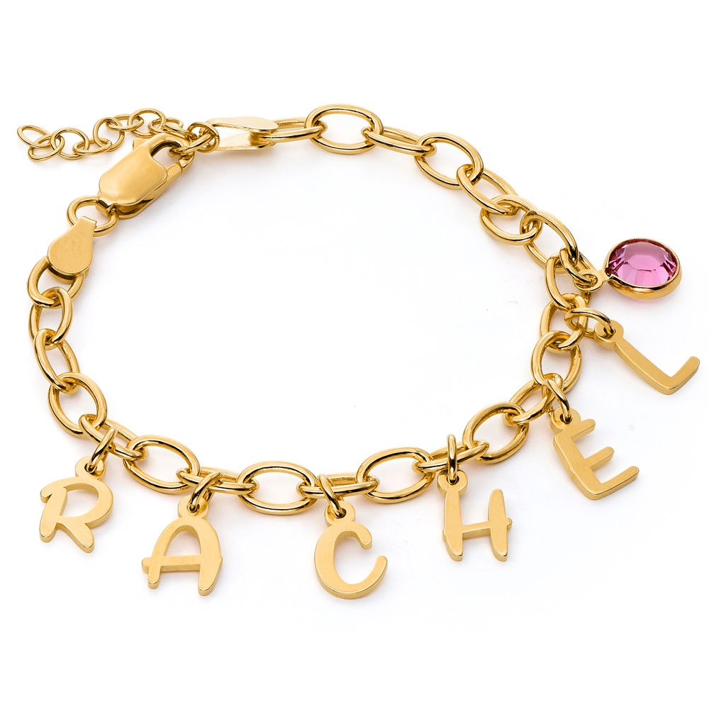 Manufacture fashion jewelry letter initial personalized small tag bracelet real 18k gold plated charm bracelet