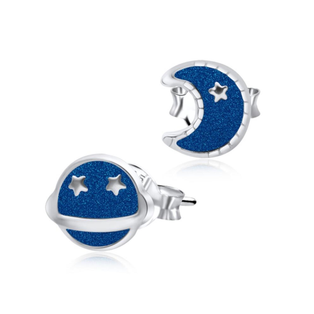 Lovely cute enamel earrings, 925 silver moon enamel stud earring for kids