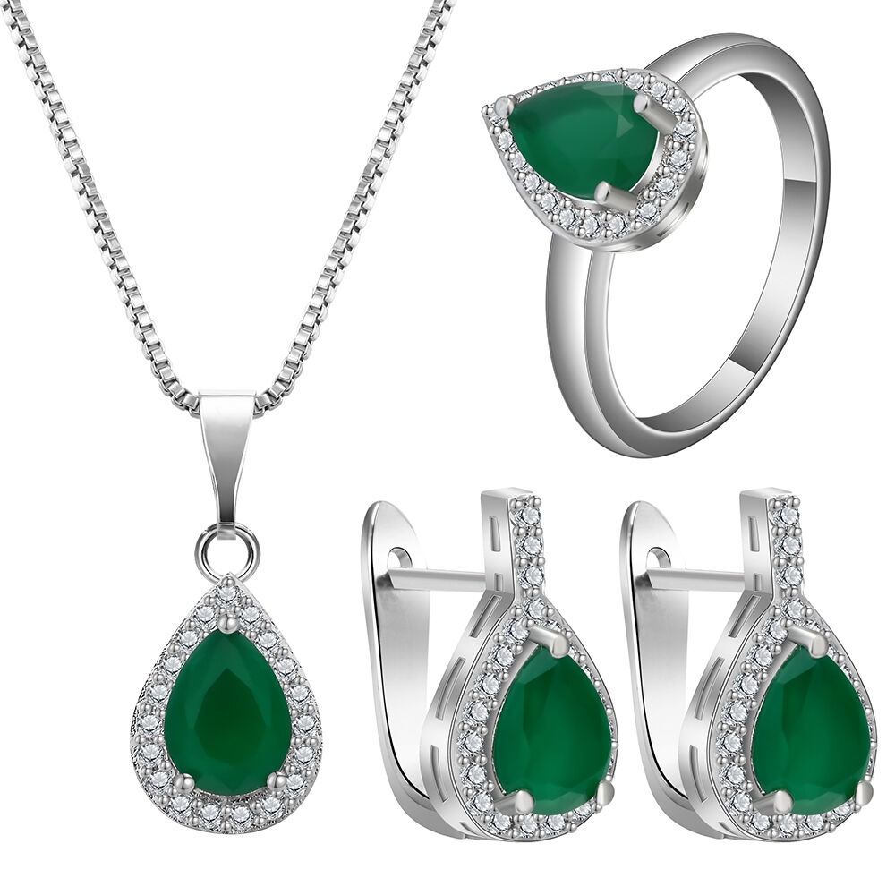 Emerald Zircon Jewelry Set, exquisite wedding jewelry/party jewelry for women
