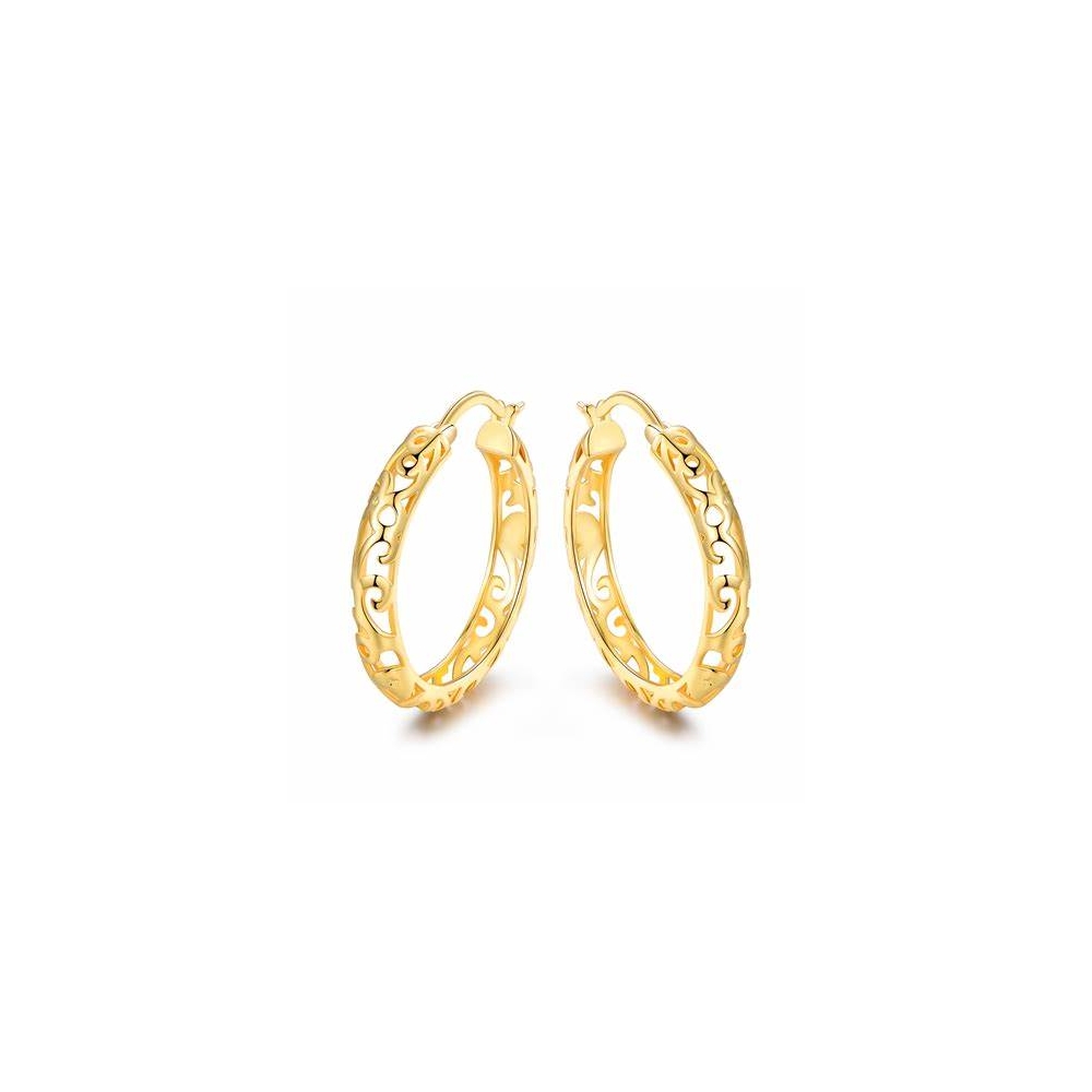 Big gold hoop earring 18k ,hollow carved fashion hoop earring 