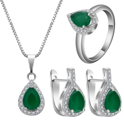 Emerald Zircon Jewelry Set, exquisite wedding jewelry/party jewelry for women