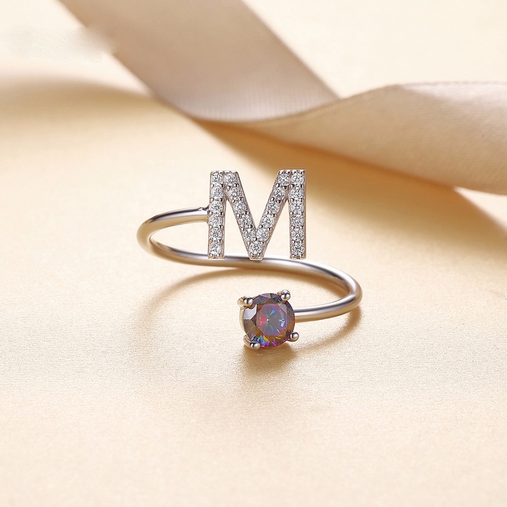  girl high quality gemstone 3A 5A cubic zirconia initial ring silver