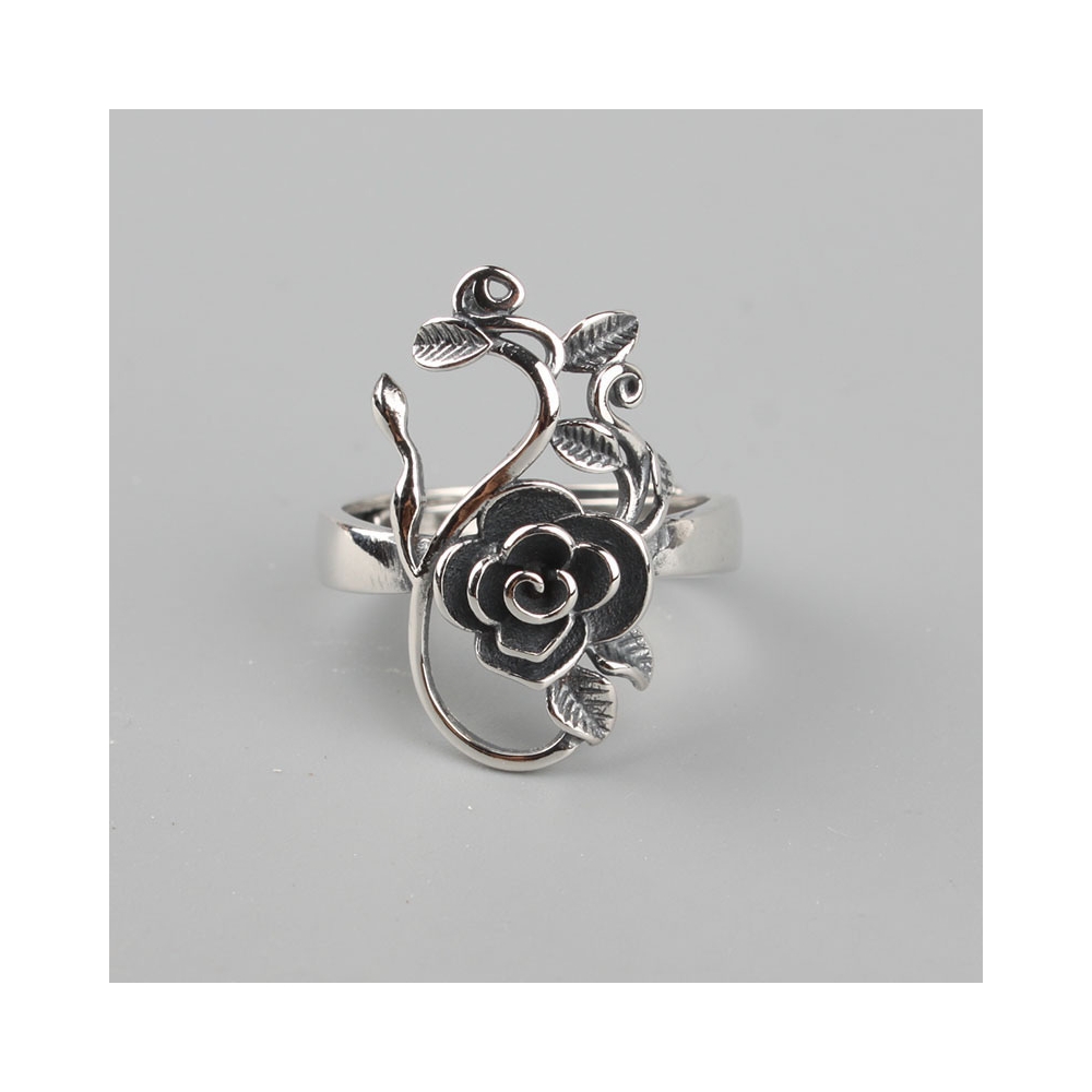  black vintage antique rose flower sterling silver ring