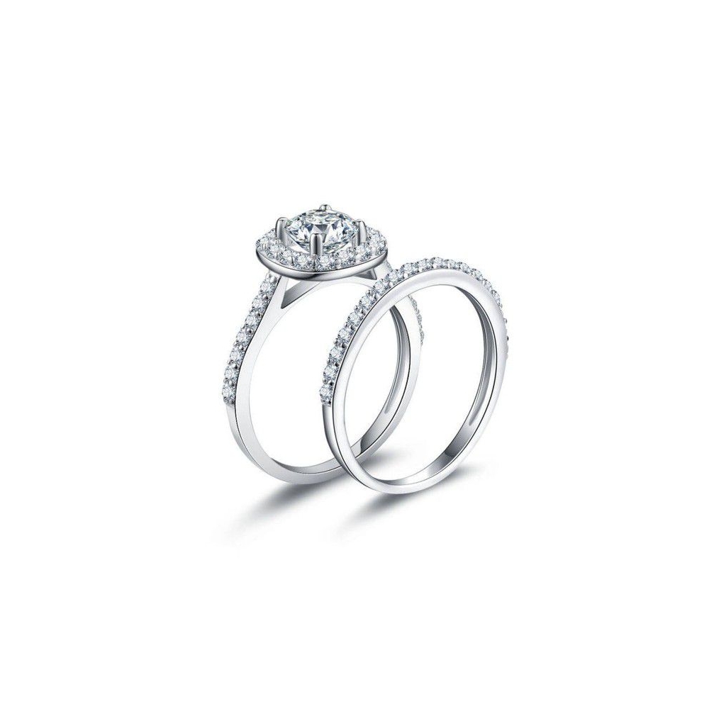 Manufacturer engagement bridal rings 5A cubic zirconia Moissanite rhodium plated 925 sterlingsilver wedding ring set