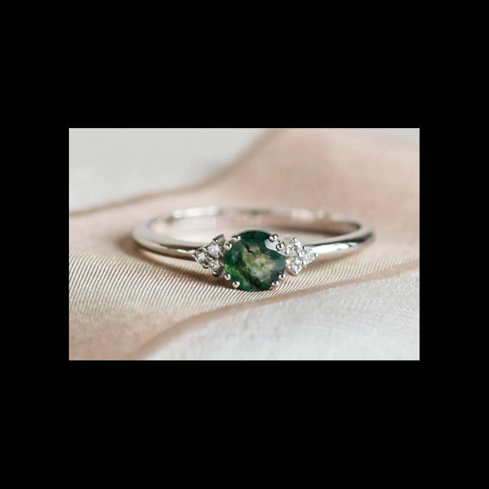Cluster moss agate ring fine jewelry custom engagement ring for women 925 sterling silver