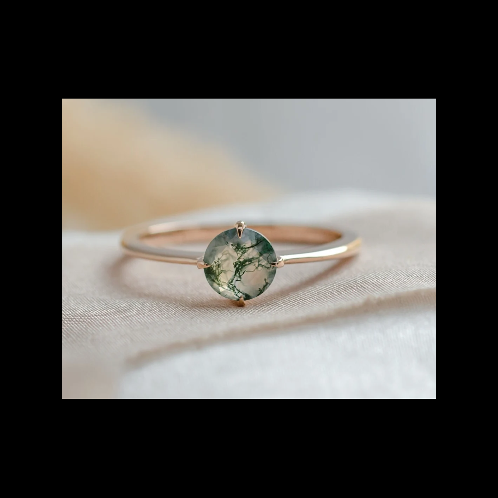 Manufacture jewelry solitaire moss agate ring real gold plated 925 sterling silver women ring