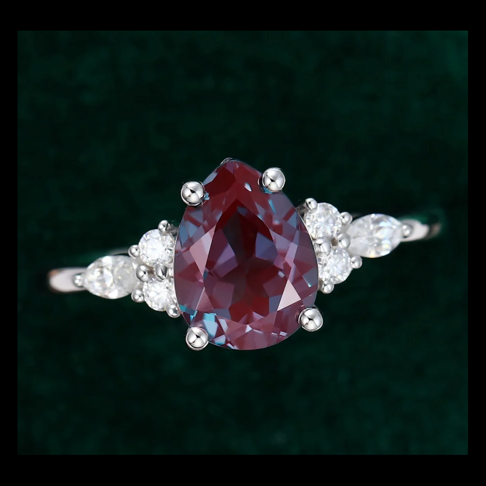 Custom pear cut lab Alexandrite Engagement Ring 925 sterling silver ring for women