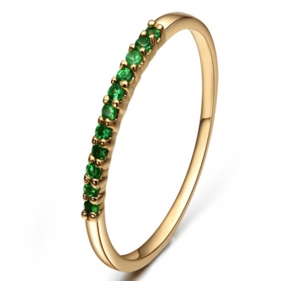 Real 18k gold plated rings stackable women eternity half green cubic zirconia peridot gemstone ring