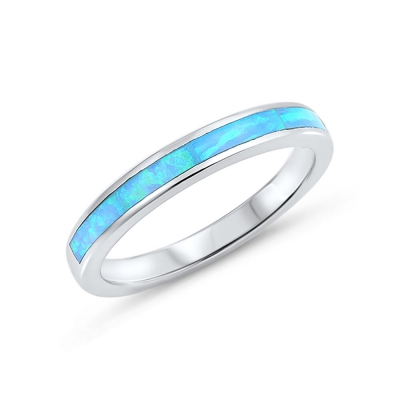 925 sterling silver custom channel inlay blue opal eternity ring silver