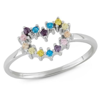 925 sterling silver rainbow cubic zirconia heart ring