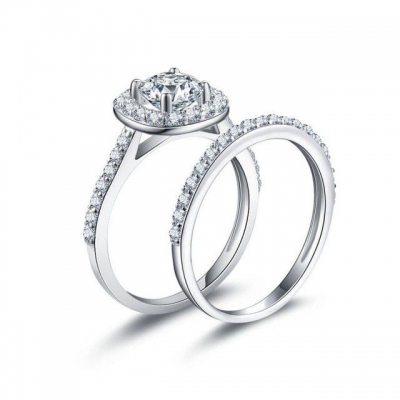 Manufacturer engagement bridal rings 5A cubic zirconia Moissanite rhodium plated 925 sterlingsilver wedding ring set