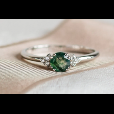 Cluster moss agate ring fine jewelry custom engagement ring for women 925 sterling silver