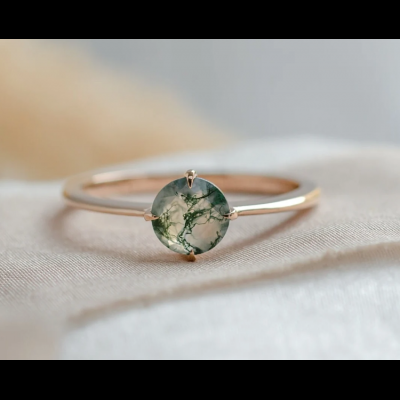 Manufacture jewelry solitaire moss agate ring real gold plated 925 sterling silver women ring