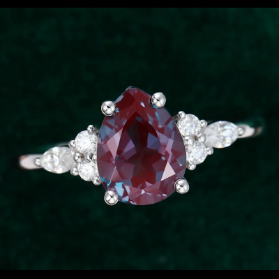 Custom pear cut lab Alexandrite Engagement Ring 925 sterling silver ring for women