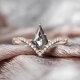 925 Sterling Silver Real Gold Plated Herkimer Diamond Bridal Cluster Ring Moss Agate Ring for Women