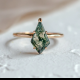 Moss Agate Engagement Ring Kite Gemstone Ring 925 Sterling Silver Real Gold Plated Ring for Women